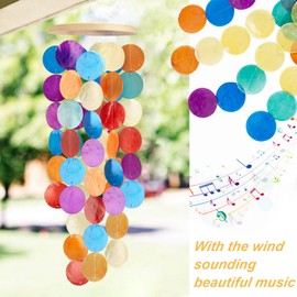 Wind Chimes for Outside - Handcrafted Rainbow Capiz Shells Windchime Coastal Style Decor for Indoor/Outdoors, Garden Decor, Great for Women, Wind Chimes Lovers and More