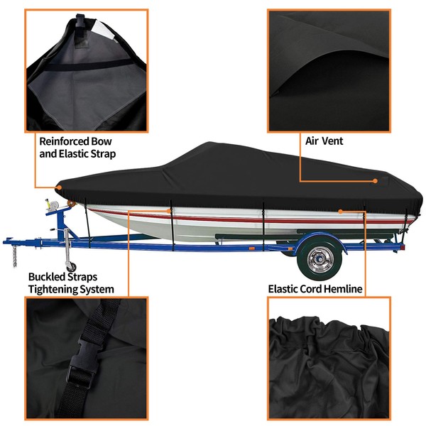 iCOVER Trailerable Boat Cover- 600D Water Proof Heavy Duty,Fits V-Hull,Fish&Ski,Pro-Style,Fishing Boat,Utiltiy Boats, Runabout,Bass Boat,up to 20ft-23ft Long X 100" Wide