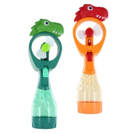 P&F Pack of 2X Dinosaur Water Mist Spray Bottle Fan Portable Handheld Mister - Battery Operated (Green &Orange)