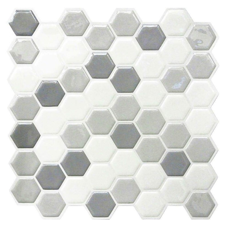 RoomMates TIL4278FLT StickTiles White and Gray Hexagons Peel and Stick