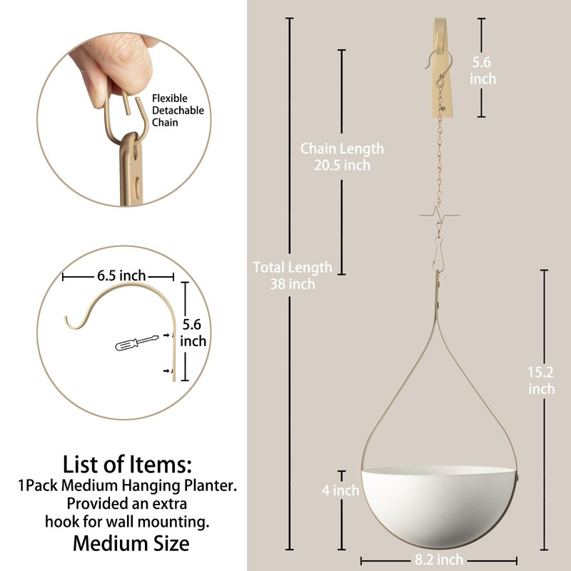 Hajia Waterdrop Shaped Hanging Planter, Metal Plant Hanger with Non-Detachable