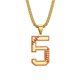 OutstandLong Number 5 Baseball Jersey Women Pendant Necklace Gold Inspiration Punk Initial Stainless Steel Jewelry for Men 3mm Chain