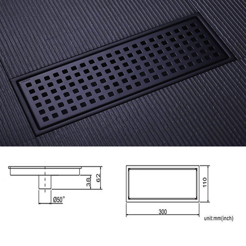 Orhemus Linear Shower Floor Drain with Removable Cover Grid Grate