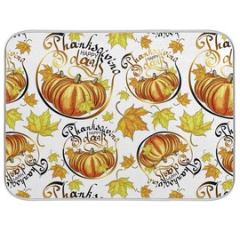 Dish Drying Mat for Kitchen Counter Watercolor Reversible Absorbent Microfiber Maple Leaf Thanksgiving Pumpkin Dish Mats for Drying 16x18 Inch Kitchen Decor