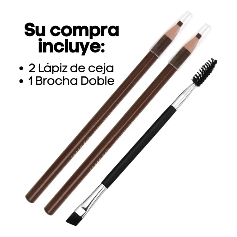 Lápiz Delineador Diseño Cejas + Brocha Doble Punta Kit 3pz