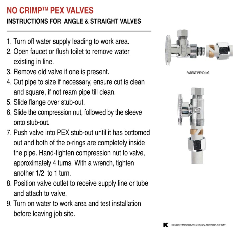 Plumb Pak Quarter Turn No Crimp PEX Angle Valve, 1/2"