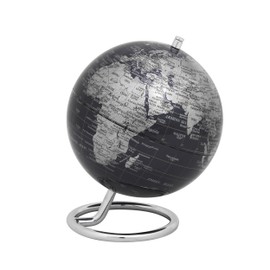 TROIKA Gagarin Mini Globe Diameter 13 cm Black Seas & Matte Silver-Coloured Land Surfaces, Chrome-Plated Ring-shaped Metal Base Movable Axle - in Pretty Box Ideal as a Gift