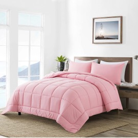 DOWNCOOL Queen Comforter Set -All Season Bedding Comforters Sets with 2 Pillow Cases-3 Pieces Bedding Sets Queen -Down Alternative Pink Queen Size Comforter Sets(88"x90")
