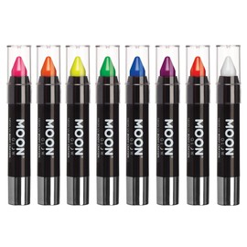 Moon Glow Neon UV Makeup Stick Crayons For Face & Body – Body Intense 8 Color Set Light – Glows under UV light