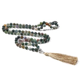 BALIBALI 108 Mala Beads Necklace Semi-Precious Gem Stones Meditation Necklace 108 Hand Knotted Japa Mala Beaded Tassel Necklace with Tree of Life Pendant, Stone