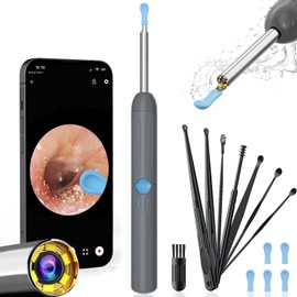 Ntgiso Ear Wax Removal, Ear Cleaner with Camera with 1080P, Ear Wax Removal Tool with 6 LED Light, Ear Wax Removal Kit with 8 Ear Pick, Ear Camera for iPhone, iPad, Android Phones (Gray)