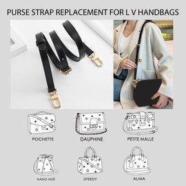 Genuine Vachetta Leather Purse Straps Replacement Crossbody, Adjustable Bag Strap Shoulder Strap for L V Speedy,Pochette,Alma and Noe Handbag Accessories,Width:0.6in/Length:47.6in,Black