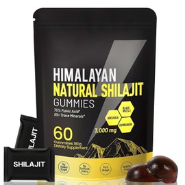 Shilajit Gummies for Men & Women, Pure & Natural Himalayan Gold Shilajit, 85+ Trace Minerals & Fulvic Acid, Supports Energy & Boost Immune, 60 Gummies Individually Wrapped