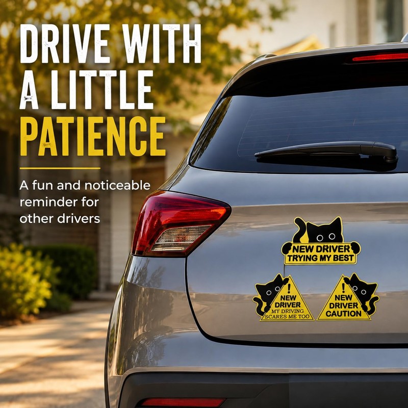 3PCS Cat Student Driver Magnet, Please Be Patient Car Signs
