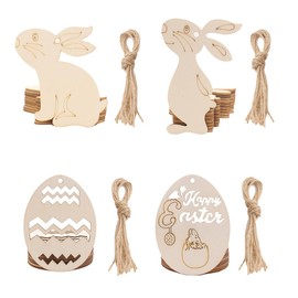 40 Stück Osterdeko aus Holz, Holzanhänger Osterhase, DIY Osteranhänger, Osterbasteln Holzornamente, Osterfrühlingsdeko