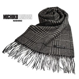 Michi Kolondon Brand Scarf, Made in Mongolia, Wool Scarf, Gift, Present, Size: Approx. 66.1 x 12.2 inches (168 x 31 cm), Approx. 3.1 inches (8 cm), MKM-003 Glen Check Black and White