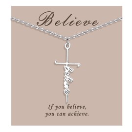COTATI Faith Cross Necklace Jewelry for Women Silver Jesus Christian Pendant Necklaces Gifts for Mom, Small, Stainless Steel, No Gemstone