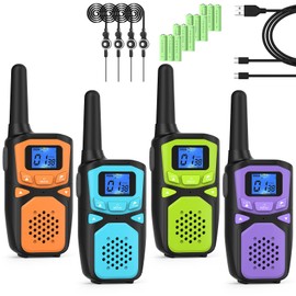 WokTok Small Machine Walkie Talkie,Camping Outdoor Game Toys Christmas Birthday Gift for Boys and Girls 3 4 5 6 7 8 9 10 Years Old Rechargeable with NOAA,Lanyard Kids Walkie Talkie 2 Packs