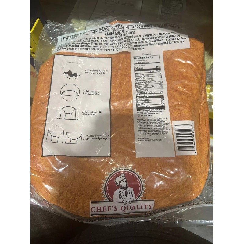 Chefs Quality Tomato & Basil 12 Inch Tortilla Wrap 12