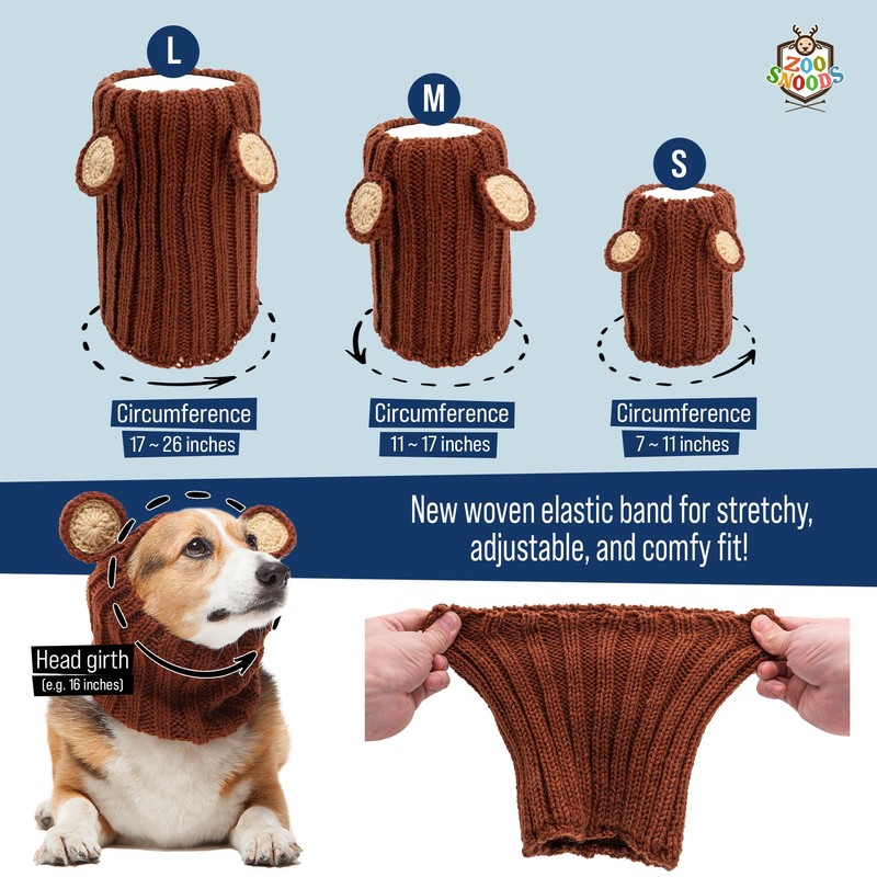 Zoo Snoods Grizzly Bear Costume - Warm Knit Dog Snood