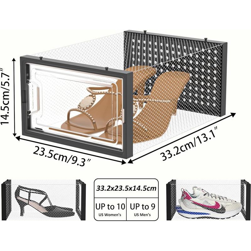 12-Pack Clear Stackable Shoe Storage Bins with Black Frame –