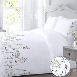YINFUNG White Flower Duvet Cover Set Queen Floral Cotton Pink Flowered Spring Elegant Wildflower Embroidered Pretty Botanical French Country Textured 90x90 Garden Girls Cottage 3PC Zip Bedding Set