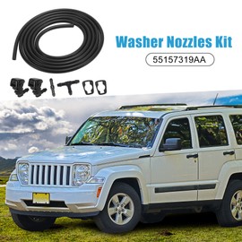 A ABSOPRO Windshield Washer Nozzles Kit 55157319AA with 2.2 Meters Hose with 2pcs Connectors for Jeep Liberty 2008-2012 Black
