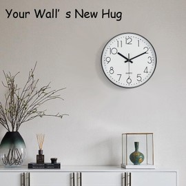 Mabpedo Wall Clock, Silent Wall Clocks Battery Operated 10 Inch Modern Non Ticking Analog Clock with Large Numerals Tempered Glass Clocks for Bedroom, Living Room, Kitchen, Office Decor, White Black