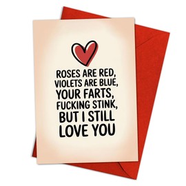 Roses Are Red Funny Love Card – Offensive and Hilarious Fart Poem Greeting Card for Boyfriend, Husband, Wife, or Partner – Sarcastic Anniversary or Birthday Card for Couples with Dark Humor – 8x5.3 Inch