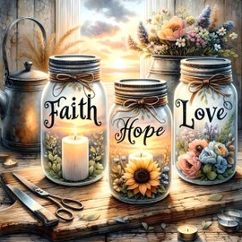 OkarinaArt Paint by Numbers Adult Inspirational (Paint by Numbers), Faith Hope Love DIY Acrylic Paints Painting Set with Brushes, Oil Painting on Canvas for DIY Painting without Frame, 40 x 40 cm