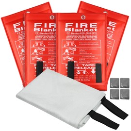 DOKIBI Emergency Fire Blanket, 40"x40" Fiberglass Suppression Fire Retardant Blankets for Home, Kitchen, Camping, Grill, Car, Office, Warehouse with Hooks(4 Pack)