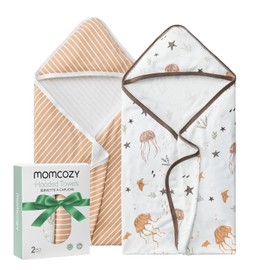 Momcozy Baby Towel with Hooded-2 Pack Soft Bath Towel Set-Shower Gifts or Bath Essential for Infant,Newborn, Toddler (28 X 28 Inch, Ocean Whimsy)