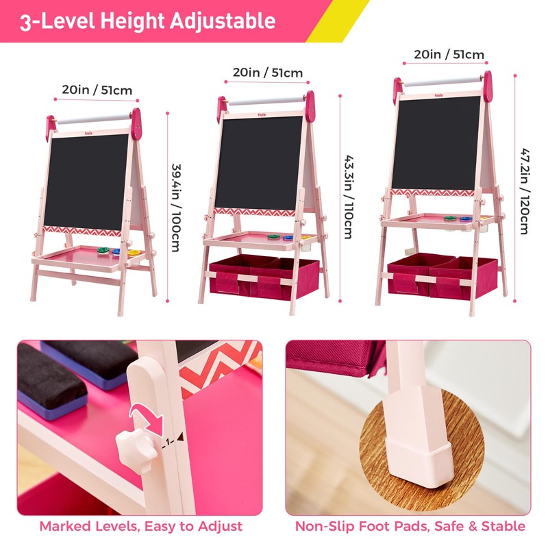 FUNLIO Anti-Warping Kids Art Easel, 3 Height Adjustable for Kids