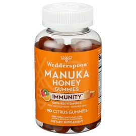 Wedderspoon Manuka Honey Immunity Gummies, Tangy Citrus, 90 Count | Chewable| Vitamin C & Zinc Support