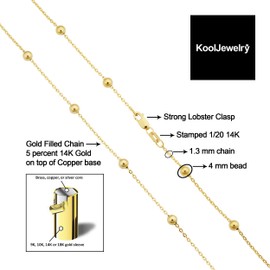 14k Yellow Gold Filled 4 mm Ball Station Satellite Necklace for Women (16, 18, 20, 24 or 30 inch), Metal, not known,