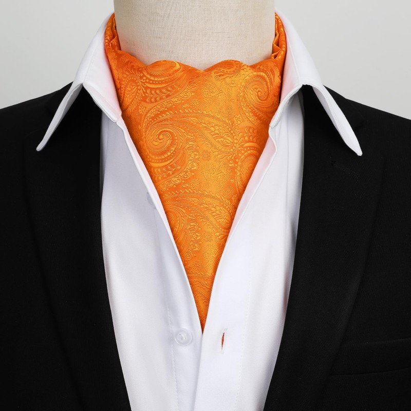 HISDERN Ascot Ties for Men Orange Paisley Cravat Tie and