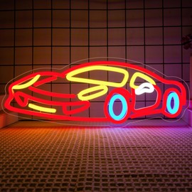 Racing Toy Neon Sign Kids Toy Car Themed Neon Light Dimable Led Car Sign Brighten Your Child's Playroom Game Room Car Room With This Glowing Racing Car Decor Birthday Party Gifts(16.5 * 6.1in)