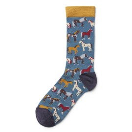 Ladies Horse Socks Bamboo Blend Blue Equestrian Pony Horses Design