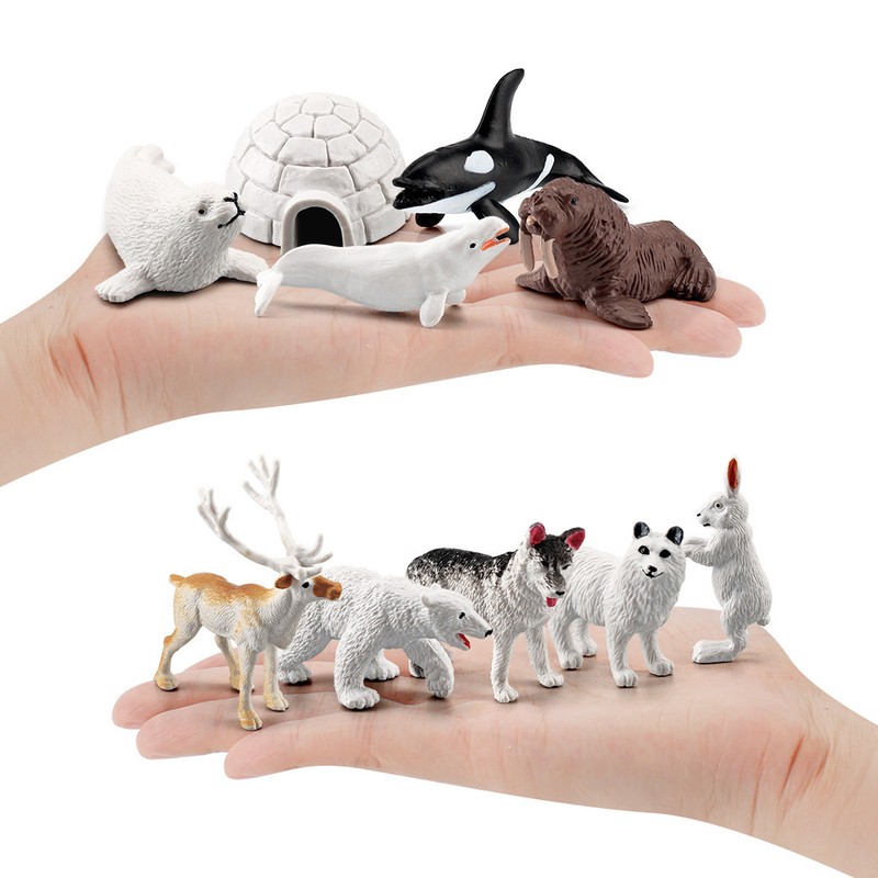 Arctic Animal Figurine Set 18pcs Kid Simulated Arctic Hare Reindeer