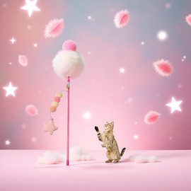 Enyolidimk Pink Cat Stick Toy Elastic Rope Plush Ball Star Pendant Bite-Resistant Comfortable Grip Relieve Boredom Handmade Kitten Teaser Wand Cat Mice and Animals Toys
