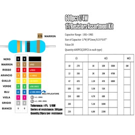 Resistance Assortment 30 Values 600 Pieces Resistors 10 Ohm - 1M Ohm 1/4W Carbon Film Resistance Kit