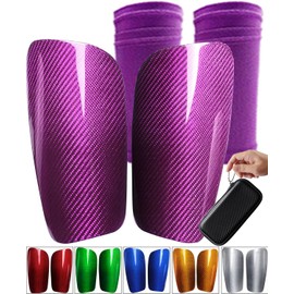 Carbon Fibre Football Shin Pads with Portable Bag and Sleeves, Robust, Ultralight, Shockproof, Breathable, Effective Protection for Adults, Teenagers and Children