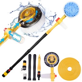 Bocguy Waschbürste mit Teleskopstiel, 360° Rotierende Autowaschbürste, Autowaschbürste mit 5M Schlauchanschluss, Hochdruck Wasserpistolen Auto Waschbürsten Set für Waschen Autos Wänden Fenstern