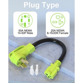 FGIEU NEMA 14-50P Male to 6-20R Female RV Adapter Cord, Durable and Compact, Heavy Duty RV EV Dogbone Electrical Converter Cord Cable