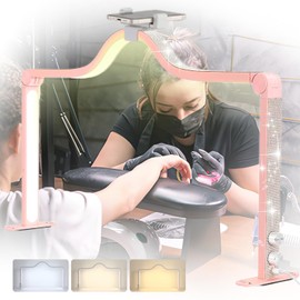 Half Moon Nail Desk Light, 35inch Foldable LED Nail Tech Lamp for Desk, 3 Color Adjustable 3000K-6000K Dimmable Manicure Table Lamp, 45W Large Nail Light with Phone Holder for Beauty, Lash (Pink)