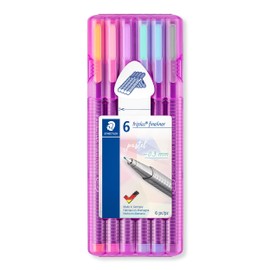 Staedtler triplus fineliner, Triangular Pens 0.3mm, Includes Easel Case for Home & Travel, 6 Pastel Colors, 334 SB6 PA