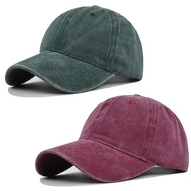 NEWKIBOU Gorra Vintage Deslavada,Gorra de Beisbol Unisexo,2 Piezas Gorras de Beisbol 100% Algodón Ajustable,para Correr y Actividades al Aire Libre (MX/US, Alfa, Talla única, Borgoña + Verde)
