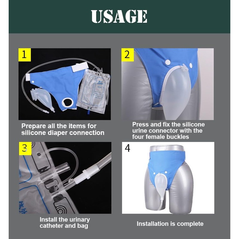 Urine Collector Bag, Prevent Leakage Portable Silicone Urinal with Catheter