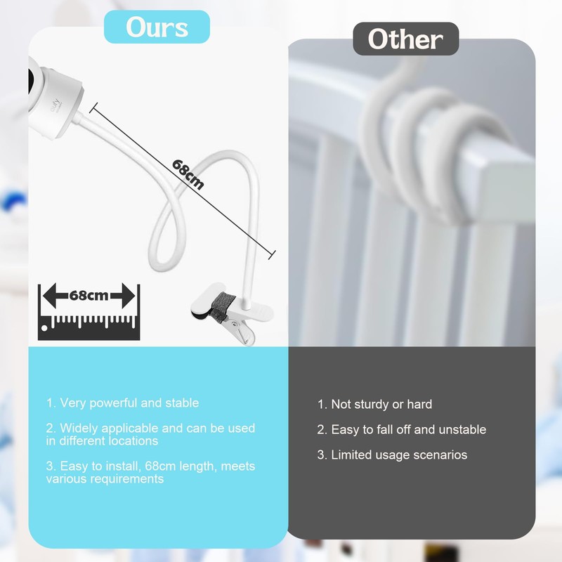 Baby Crib Mobile Arm, Flexible Changing Table Clamp, 68cm Gooseneck