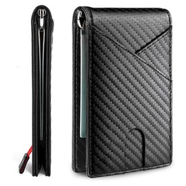 Carteras delgadas para hombre, portafolios con clip de dinero RFID, elegante cartera plegable minimalista, bolsillo frontal delgado para tarjetas de crédito (piloto Capitán negro)